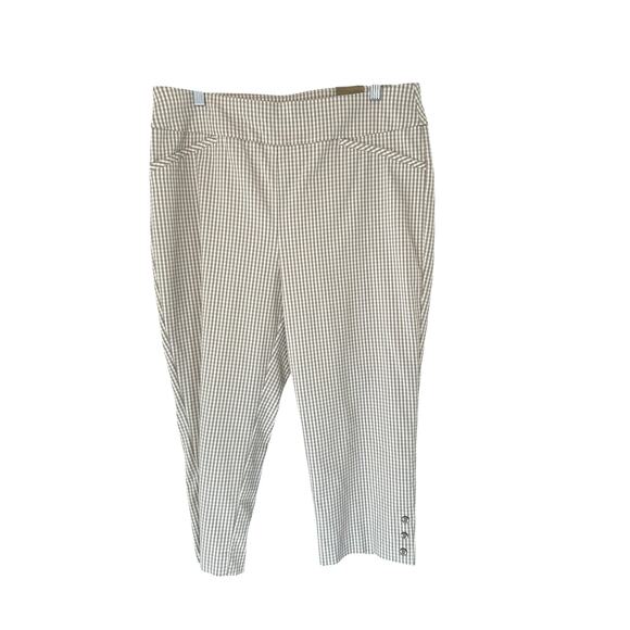 NWT Chico's Perfect Stretch Taupe Gingham Josie Slim Capri Cropped Pants 12/14 - Picture 1 of 12